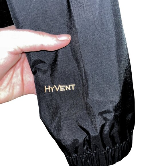 North Face Women's Hyvent Waterproof Rain Jacket Black & Gold Packable Hood - Picture 10 of 10
